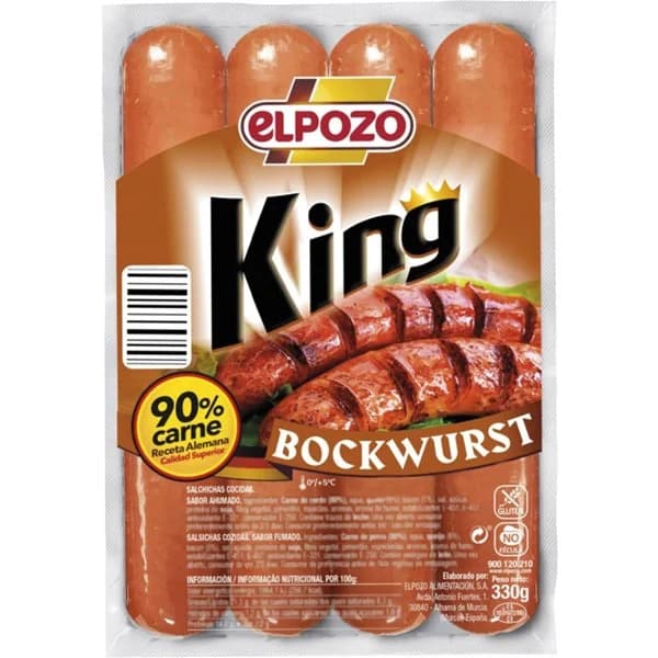 Salchichas King bockwurst ElPozo sin gluten 330 g - 1 ud - Imagen del producto en Findit