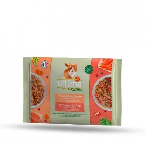 Comida húmeda de salmón y trucha para gato adulto Ultima 4x85 gr - 0.34 kg - Imagen del producto en Findit