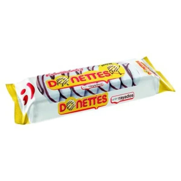 Bollito recubierto de chocolate blanco rayado Donettes 8 ud. - 0.18 kg - Imagen del producto en Findit