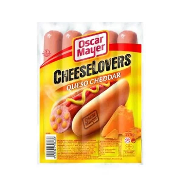 Salchichas con queso cheddar Cheeselovers Oscar Mayer sin gluten 275 g. - 1 ud - Imagen del producto en Findit