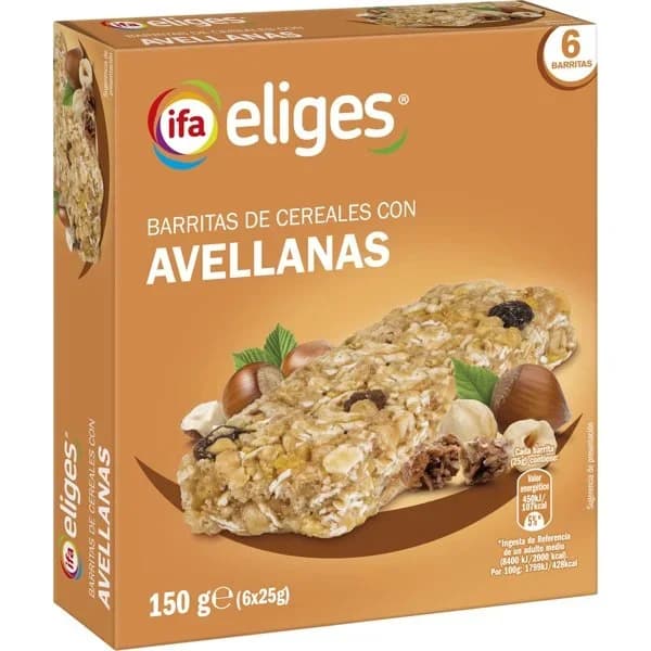 Barritas de cereales con avellanas 6 unidades - 0.15 kg - Imagen del producto en Findit