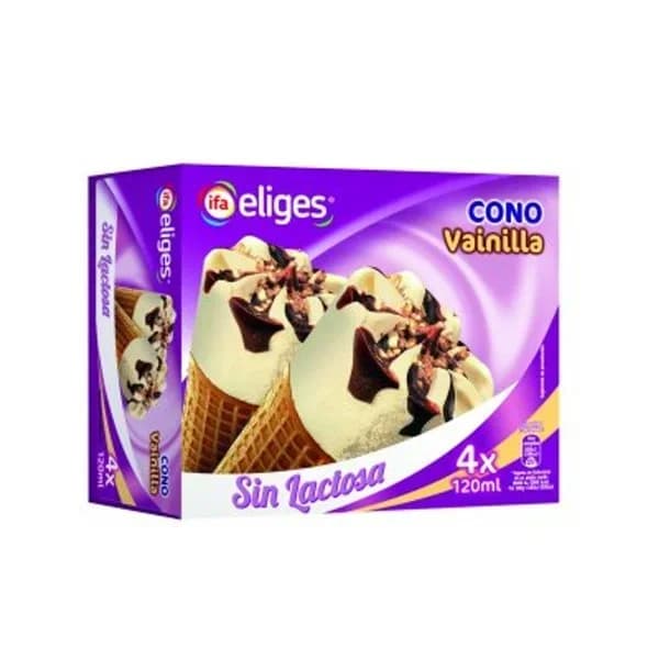 Helado cono de vainilla sin lactosa 4 unidades - 0.48 l - Imagen del producto en Findit