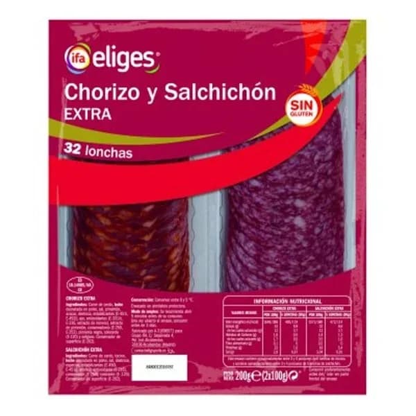 Chorizo y salchichón extra 2x100 g - 0.2 kg - Imagen del producto en Findit