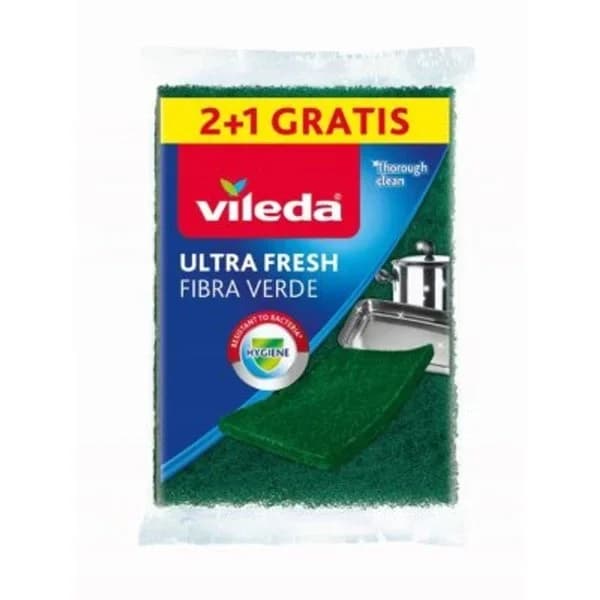 Estropajo fibra verde VILEDA Ultrafresh, pack 2+1 ud - 1 ud - Imagen del producto en Findit