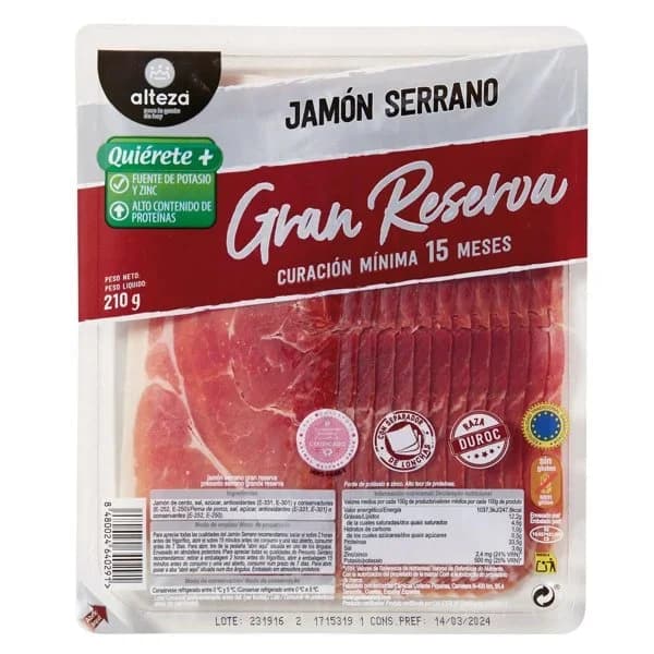 Jamón Serrano Gran Reserva Loncha 210G - 0.21 kg - Imagen del producto en Findit
