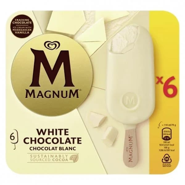Bombón helado de vainilla con chocolate blanco Magnum sin gluten 6 ud. - 5.99 ud - Imagen del producto en Findit