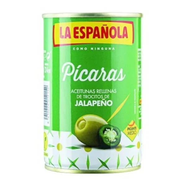 Aceitunas verdes rellenas de jalapeño Pícaras La Española sin gluten 130 g. - 0.13 kg - Imagen del producto en Findit
