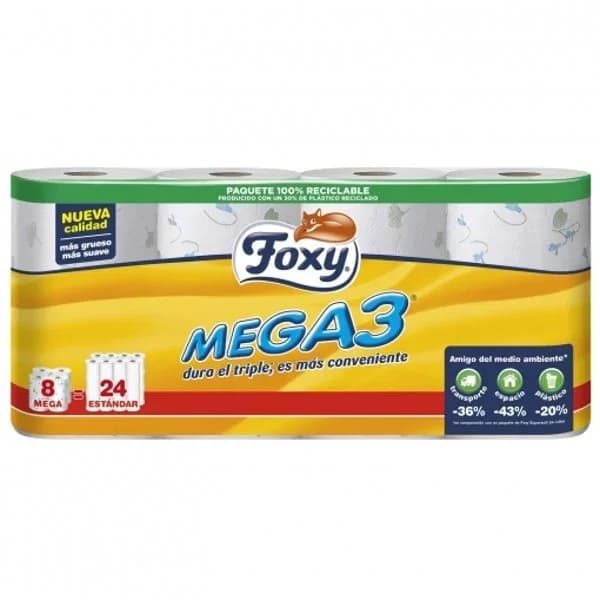 Papel higiénico FOXY Mega3, paquete 8 rollos - 8 ud - Imagen del producto en Findit