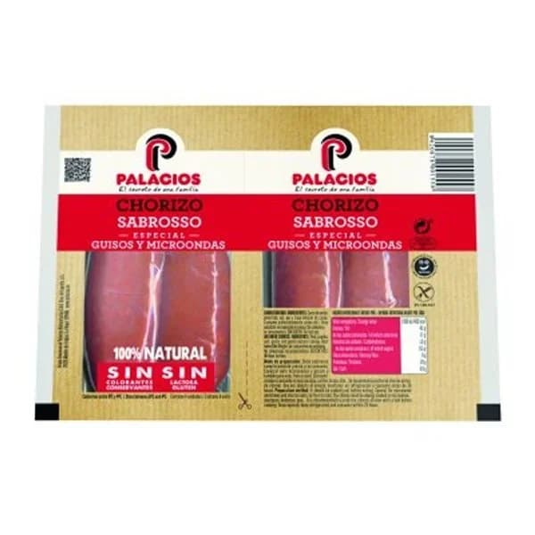 Chorizo oreado PALACIOS, sobre 200 g - 0.17 kg - Imagen del producto en Findit