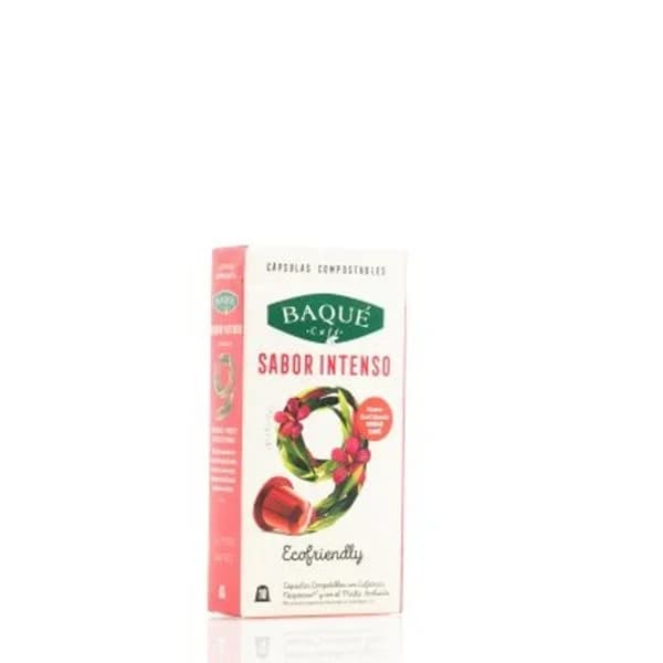 Café sabor intenso compostable Int. 9 BAQUÉ, caja 10 monodosis - 9.97 ud - Imagen del producto en Findit