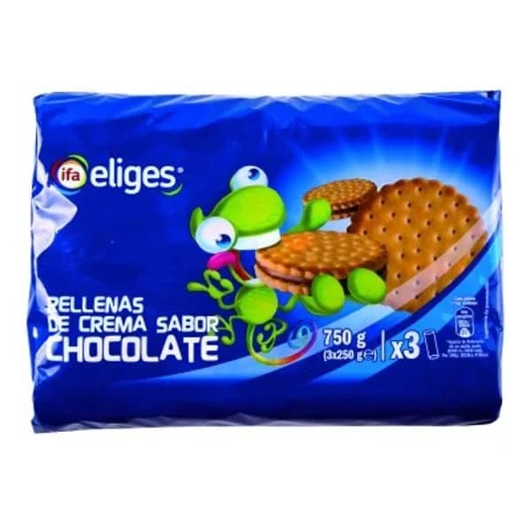 Galleta rellena de chocolate 3x250 g - 0.75 kg - Imagen del producto en Findit