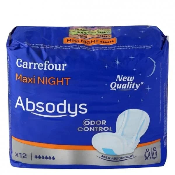 Compresas maxi noche Absodys Carrefour 12 ud. - 11.84 ud - Imagen del producto en Findit