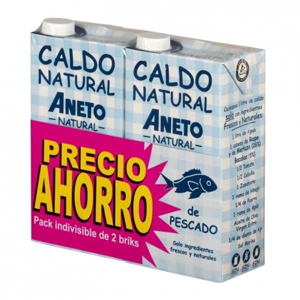 Caldo natural de pescado Aneto sin gluten y sin lactosa pack de 2 briks de 1 l. - 2 l - Imagen del producto en Findit