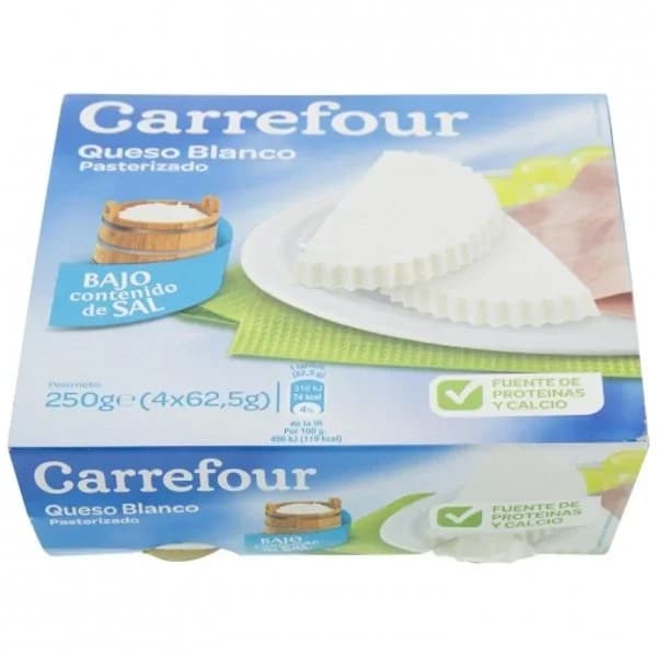 Queso fresco de Burgos bajo contenido de sal Carrefour pack de 4 unidades de 62,5 g. - 1 ud - Imagen del producto en Findit