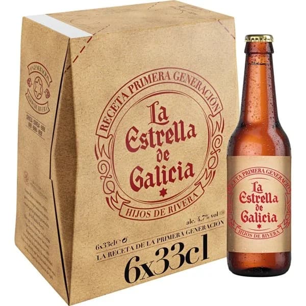 Cerveza Pilsen ESTRELLA GALICIA, pack botellín 6x33 cl - 1 ud - Imagen del producto en Findit