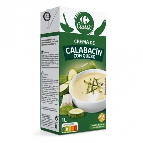 Crema de calabacín con queso Classic Carrefour sin gluten 1 l. - 1 l - Imagen del producto en Findit