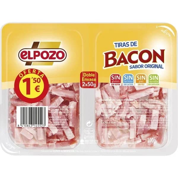 Bacon sabor ahumado en tiras El Pozo sin gluten pack de unidades de 55g - 0.1 kg - Imagen del producto en Findit