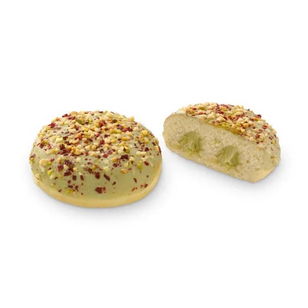 Berlina con cobertura y trozos de pistacho rellena de crema sabor pistacho - 0.09 kg - Imagen del producto en Findit