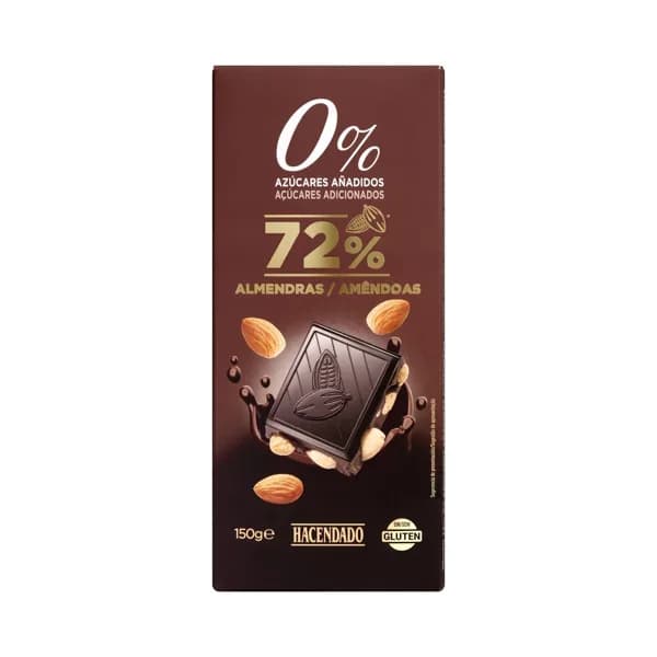 Chocolate negro 72% de cacao Hacendado con almendras enteras - 0.15 kg - Imagen del producto en Findit