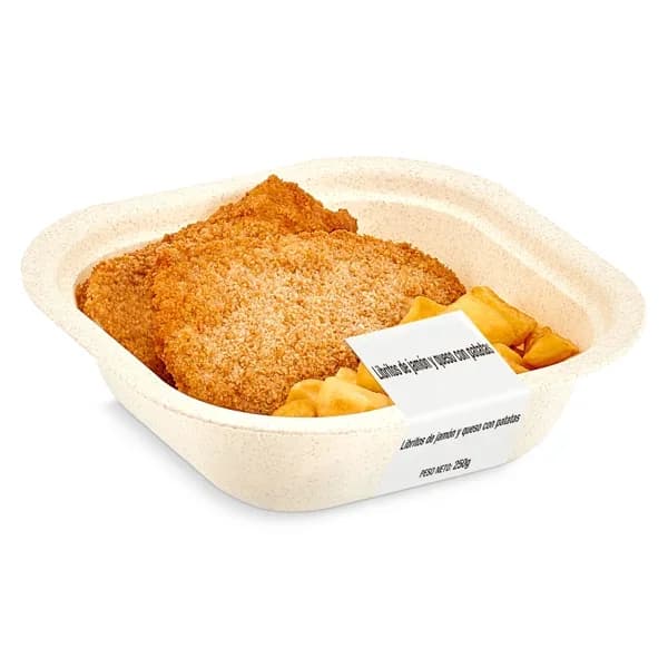 Libritos de jamón y queso 2 uds + patatas fritas bandeja 250 g - 0.25 kg - Imagen del producto en Findit