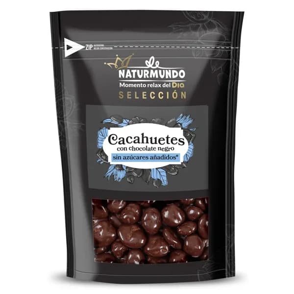 Cacahuetes recubiertos con chocolate negro sin azúcar Naturmundo de Dia bolsa 150 g - 0.15 kg - Imagen del producto en Findit