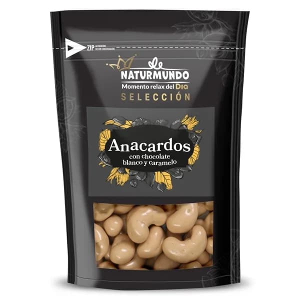 Anacardos recubiertos con chocolate blanco y caramelo Naturmundo de Dia bolsa 150 g - 0.15 kg - Imagen del producto en Findit