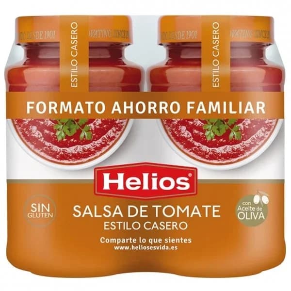 Salsa de tomate Helios sin gluten y sin lactosa pack de 2 tarros de 570 g. - 1.14 kg - Imagen del producto en Findit