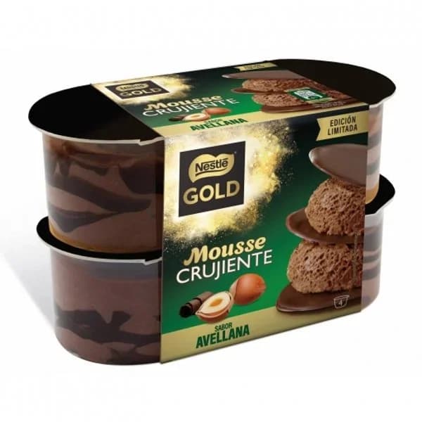 Mousse de avellana crujiente Nestlé Gold sin gluten pack de 4 unidades de 57 g. - 1 ud - Imagen del producto en Findit