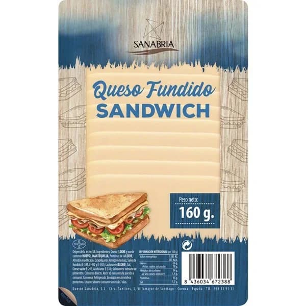 Queso Fundido Lonchas Sándwich - 0.16 kg - Imagen del producto en Findit