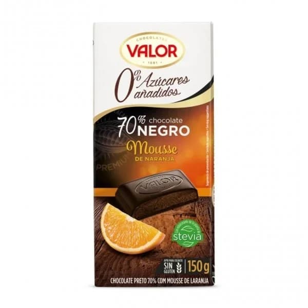 Chocolate Mousse a la naranja sin azúcar VALOR, tableta 150 g - 0.15 kg - Imagen del producto en Findit