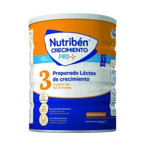 Preparado lácteo de crecimiento 3 desde 12 meses Nutribén Crecimiento Pro + sin aceite de palma lata 800 g. - 0.8 kg - Imagen del producto en Findit