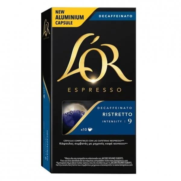 Café ristretto descafeinado en cápsulas L'Or Espresso compatible con Nespresso 10 unidades de 5,2 g. - 9.98 ud - Imagen del producto en Findit