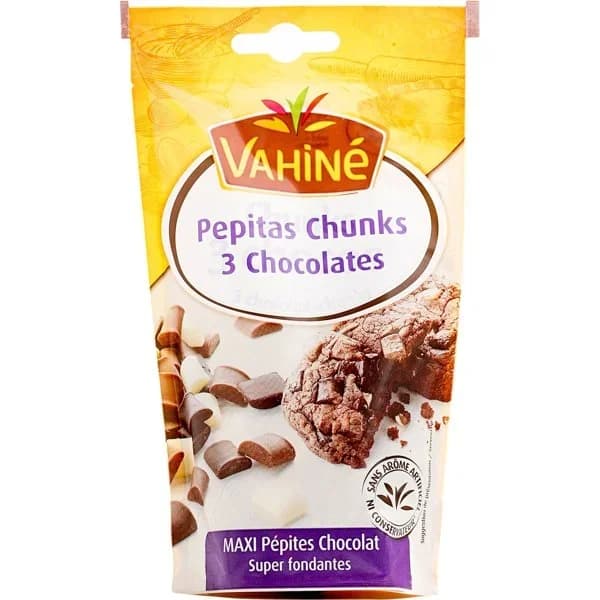 Pepitas Chunks 3 chocolates VAHINÉ, bolsa 100 g - 1 ud - Imagen del producto en Findit
