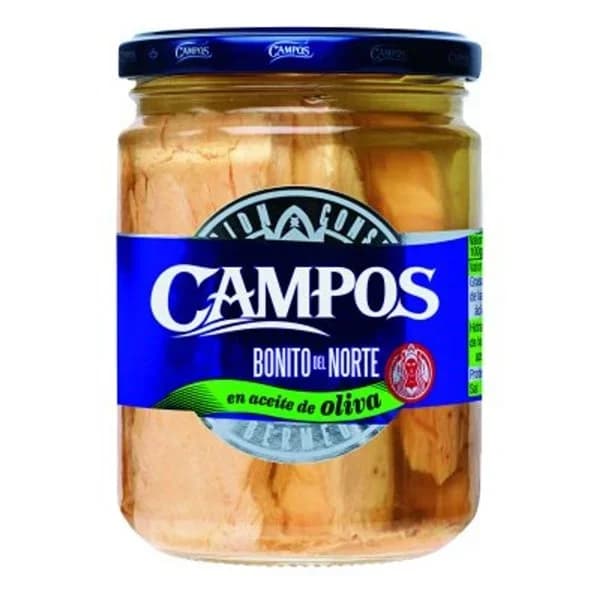 Bonito en aceite de oliva CAMPOS, frasco 400 g - 1 ud - Imagen del producto en Findit