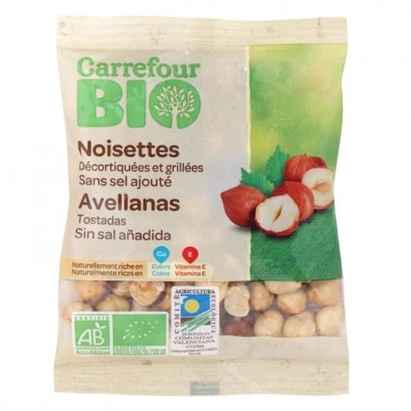 Avellanas tostadas ecológicas Carrefour Bio sin sal añadida 90 g. - 0.09 kg - Imagen del producto en Findit