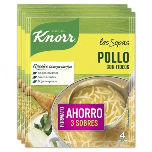 Sopa de pollo con fideos Knorr pack de 3 unidades de 63 g. - 0.19 kg - Imagen del producto en Findit