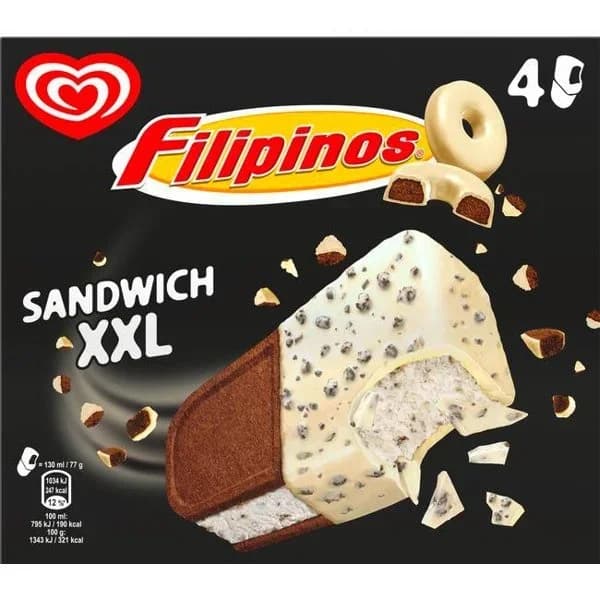 Helado sandwich XXL FILIPINOS, pack 4x140 ml - 0.52 l - Imagen del producto en Findit