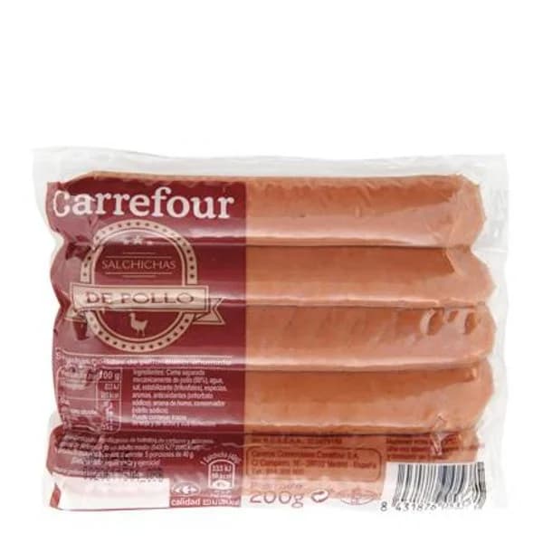 Salchichas cocidas y ahumadas de pollo Carrefour 200 g. - 0.2 kg - Imagen del producto en Findit