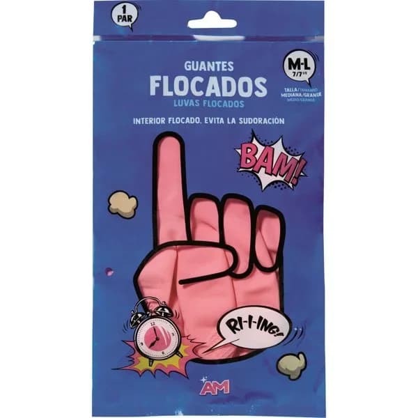 Guante Flocado Rosa Mediano - 1.98 ud - Imagen del producto en Findit