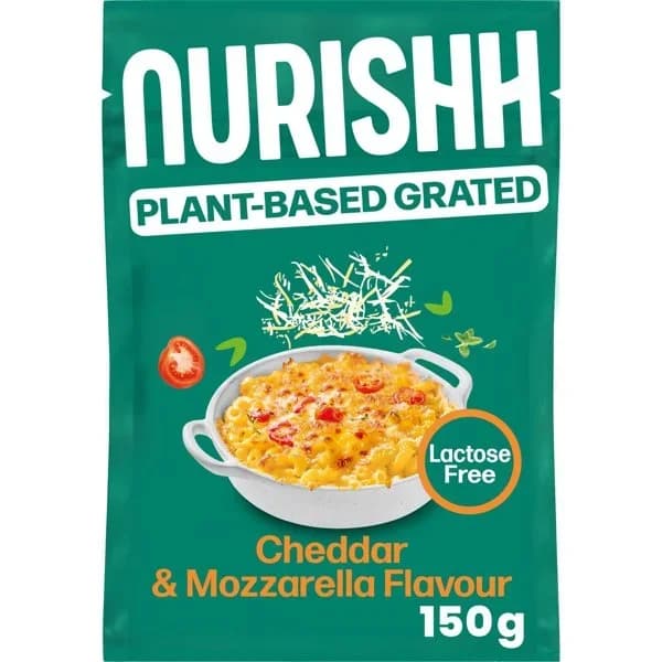 Especialidad vegana rallada sabor cheddar y mozzarella Nurishh sin gluten y sin lactosa 150 g. - 0.15 kg - Imagen del producto en Findit