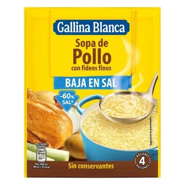 Sopa de Pollo con Fideos Finos Baja en Sal Sobre - 0.07 kg - Imagen del producto en Findit