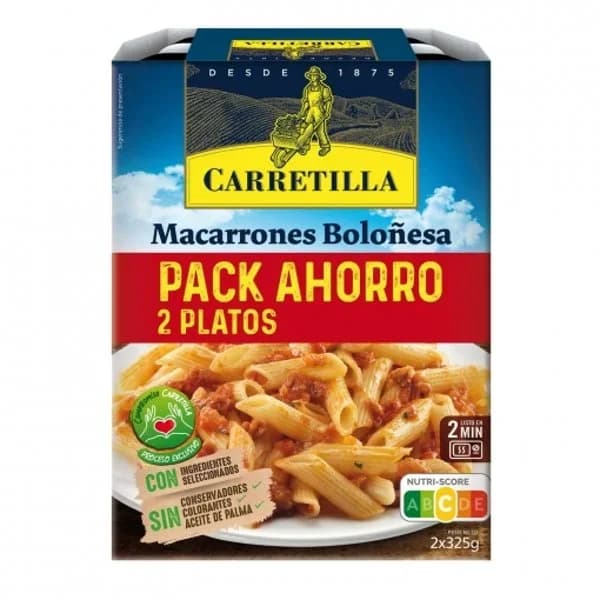 Macarrones boloñesa Carretilla sin aceite de palma pack de 2 unidades de 325 g. - 0.65 kg - Imagen del producto en Findit