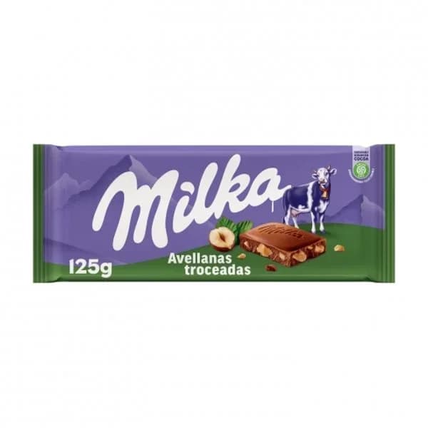 Chocolate con leche con avellanas troceadas Milka 125 g. - 0.12 kg - Imagen del producto en Findit