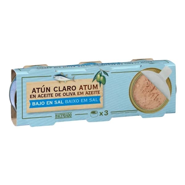 Atún claro bajo en sal en aceite de oliva Hacendado - 0.18 kg - Imagen del producto en Findit