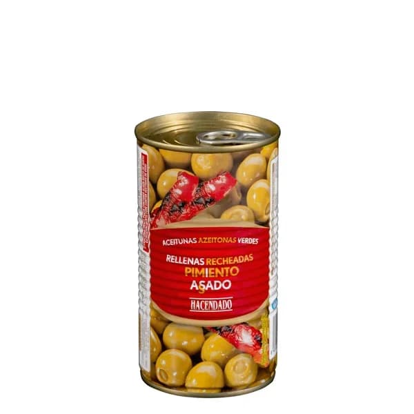 Aceitunas verdes rellenas de pimiento asado Hacendado - 0.15 kg - Imagen del producto en Findit