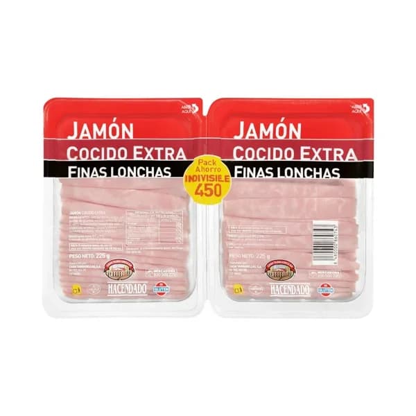 Jamón cocido extra Hacendado finas lonchas - 0.45 kg - Imagen del producto en Findit