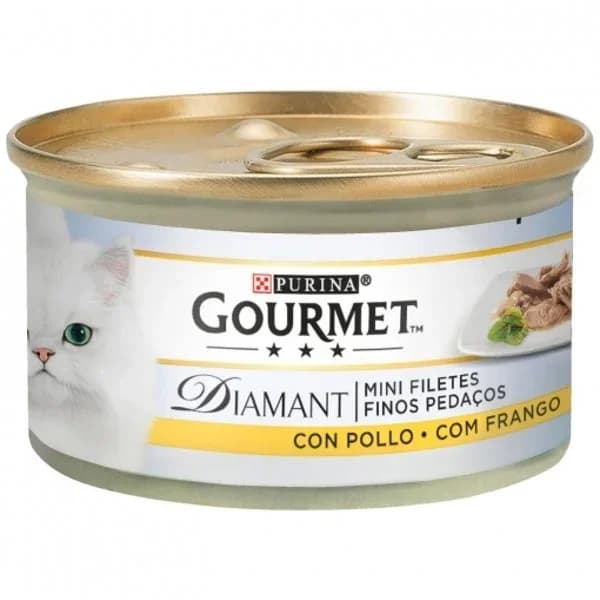 Comida húmeda finas lonchas de pollo para gato adulto Purina Gourmet Diamant 85 g - 0.09 kg - Imagen del producto en Findit
