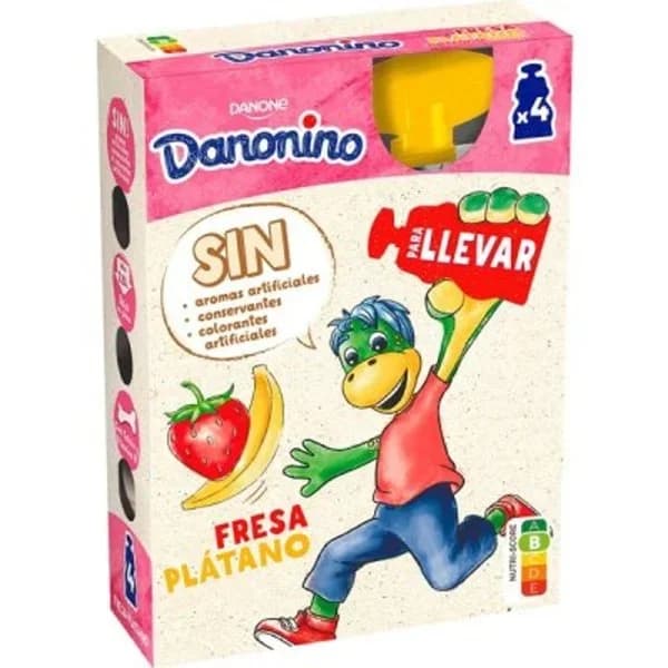 Yogur líquido de fresa y plátano Danone Danonino pack de 4 bolsitas de 70 g. - 0.28 kg - Imagen del producto en Findit
