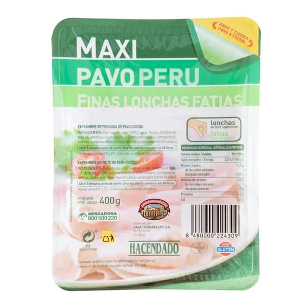 Maxi pavo Hacendado finas lonchas - 0.4 kg - Imagen del producto en Findit