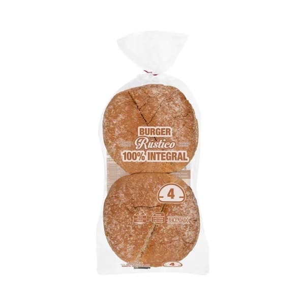 Pan de hamburguesa Hacendado Rústico 100% integral - 0.33 kg - Imagen del producto en Findit